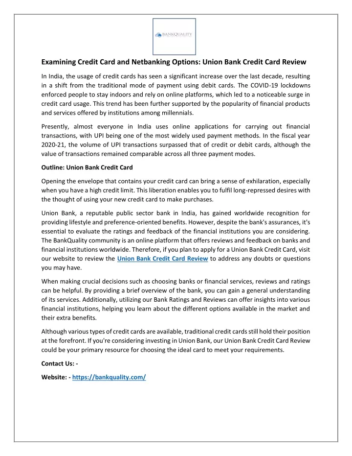 examining credit card and netbanking options