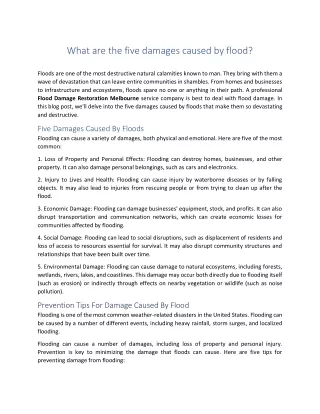 What are the five damages caused by flood