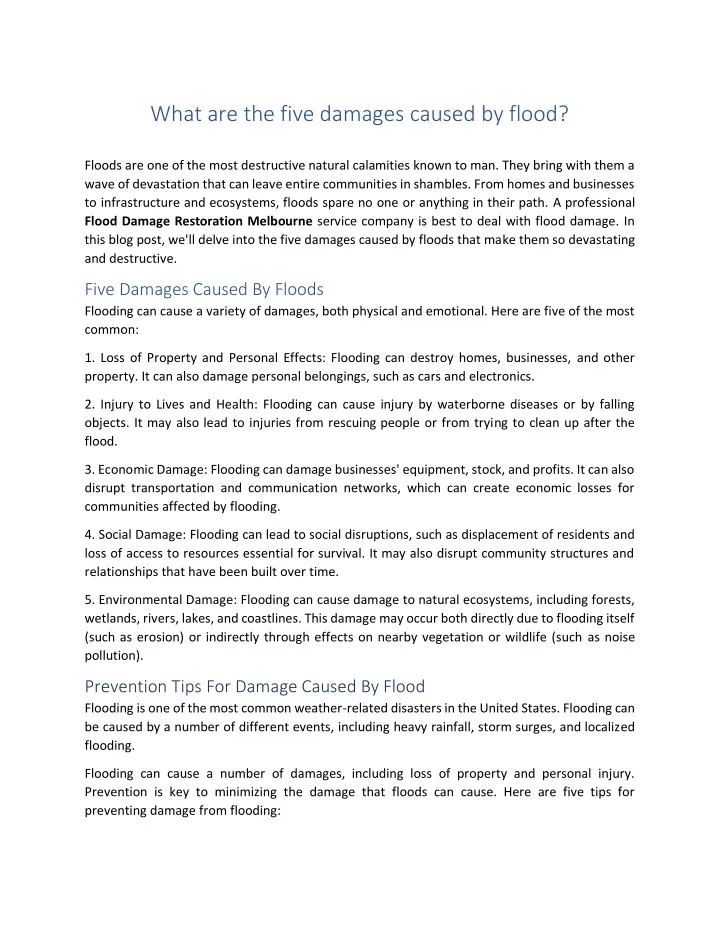 what are the five damages caused by flood