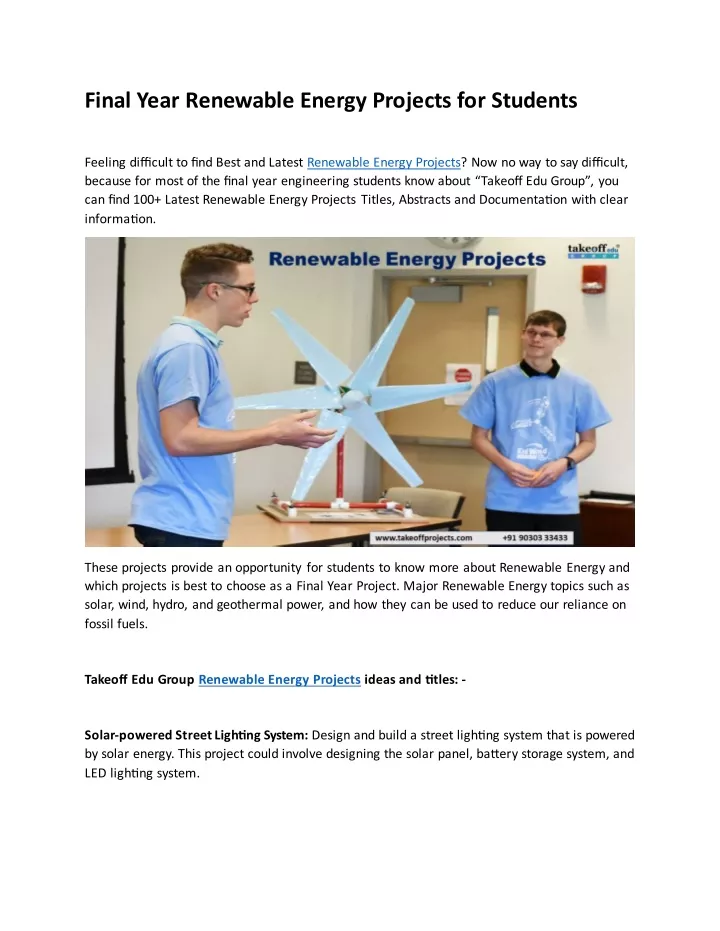 final year renewable energy projects for students