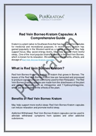 Red Vein Borneo Kratom Capsules: A Comprehensive Guide
