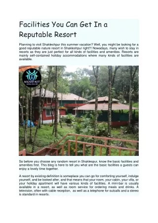Facilities You Can Get In a Reputable Resort