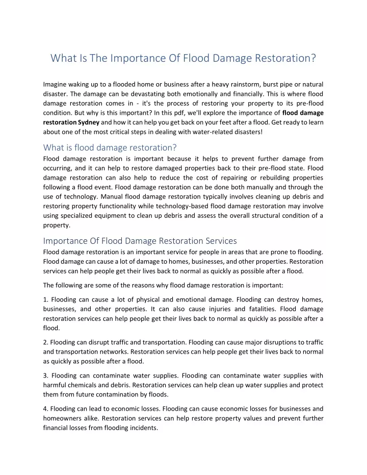 what is the importance of flood damage restoration