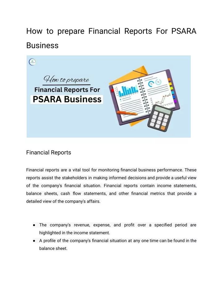 how to prepare financial reports for psara