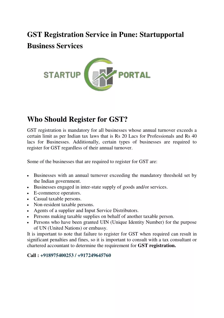 gst registration service in pune startupportal