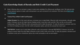 Gain Knowledge Bank of Baroda and Bob Credit Card Payment