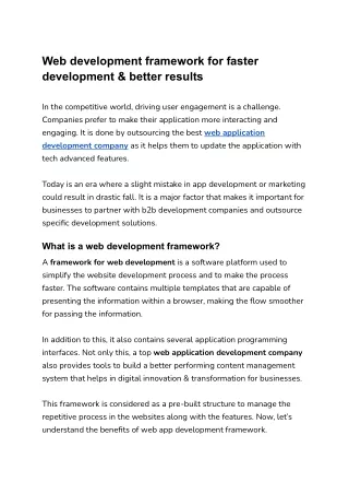 Web development framework for faster development & better results
