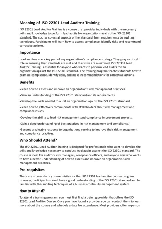 meaning of iso 22301 lead auditor training