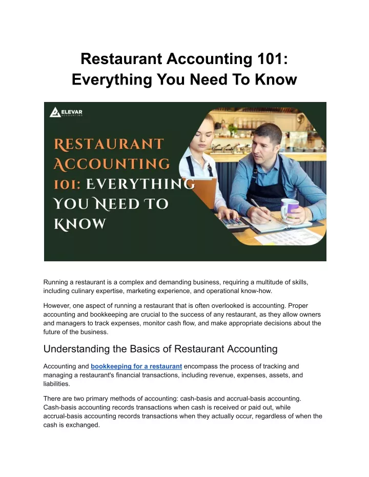 restaurant accounting 101 everything you need