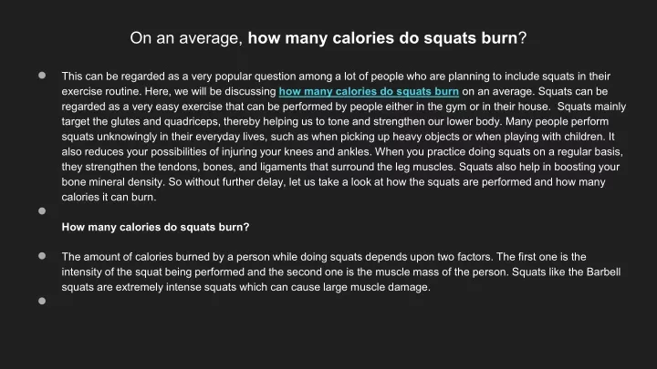 on an average how many calories do squats burn