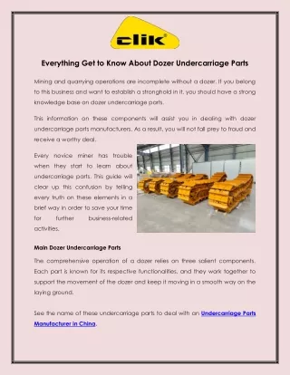Everything Get to Know About Dozer Undercarriage Parts