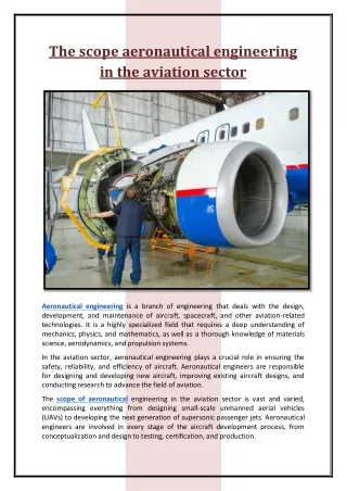 The scope aeronautical engineering in the aviation sector