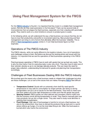 Using Fleet Management System for the FMCG Industry