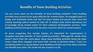 Benefits of team building activities