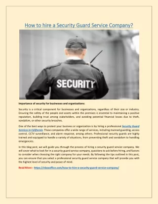 How to hire a Security Guard Service Company?