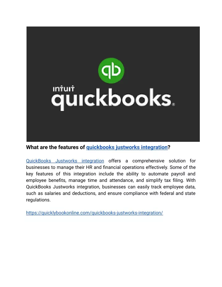 what are the features of quickbooks justworks