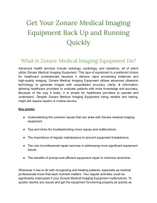 Get Your Zonare Medical Imaging Equipment Back Up and Running Quickly
