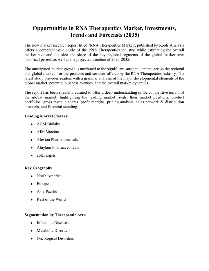 opportunities in rna therapeutics market