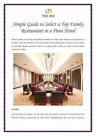 Simple Guide to Select a Top Family Restaurant in a Pune Hotel
