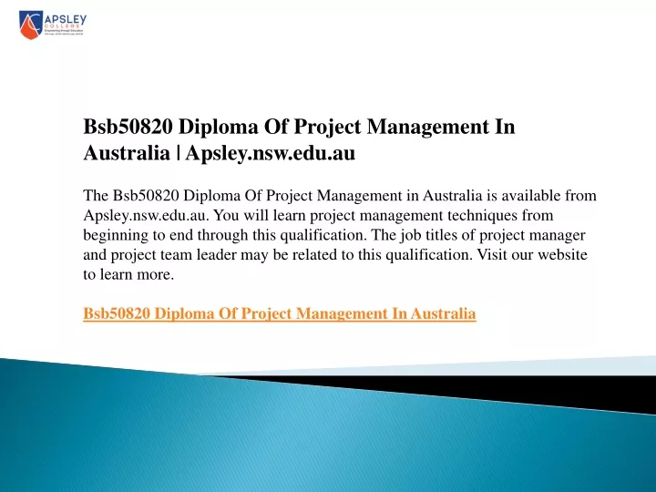 bsb50820 diploma of project management