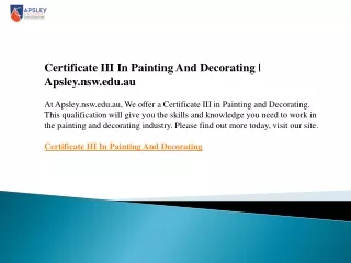 Certificate III In Painting And Decorating  Apsley.nsw.edu.au