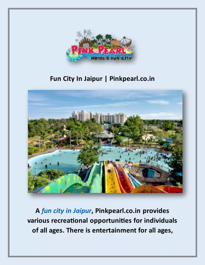 fun city in jaipur pinkpearl co in