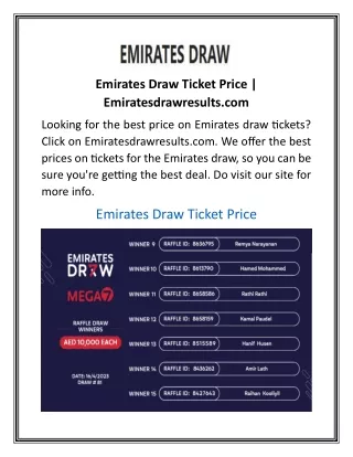 Emirates Draw Ticket Price  Emiratesdrawresults.com