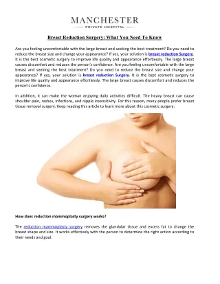 Breast Reduction Surgery: What You Need To Know