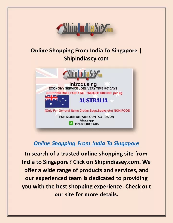 online shopping from india to singapore