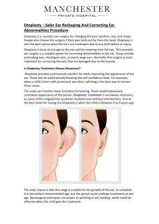 Otoplasty – Safer Ear Reshaping And Correcting Ear Abnormalities Procedure