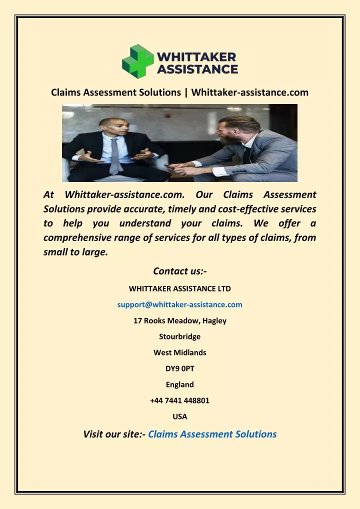 claims assessment solutions whittaker assistance