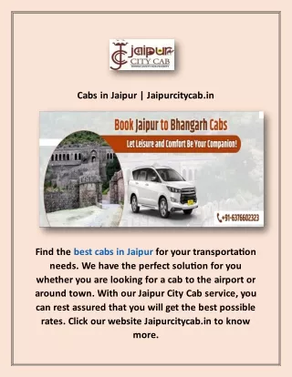 Cabs in Jaipur | Jaipurcitycab.in