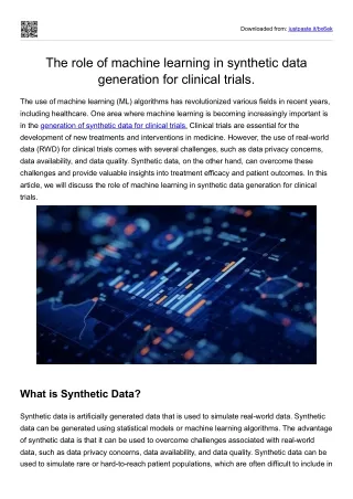 The Role of Machine Learning in Synthetic Data Generation for Clinical Trials