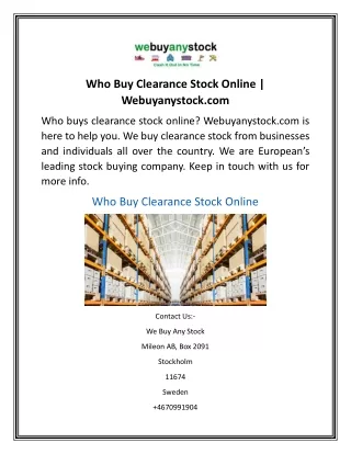 Who Buy Clearance Stock Online  Webuyanystock.com