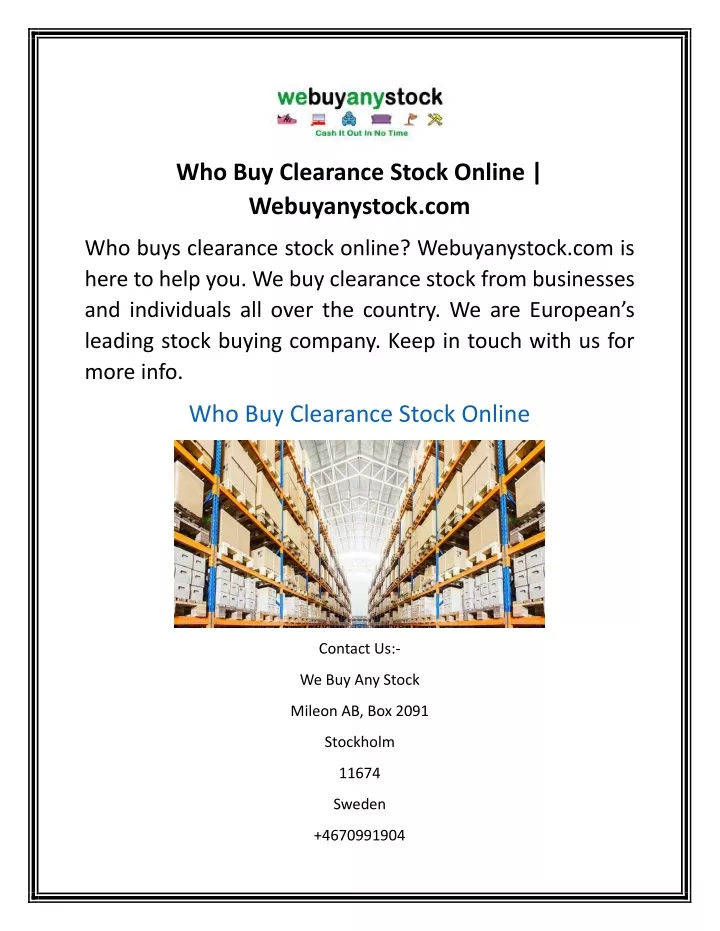 who buy clearance stock online webuyanystock com