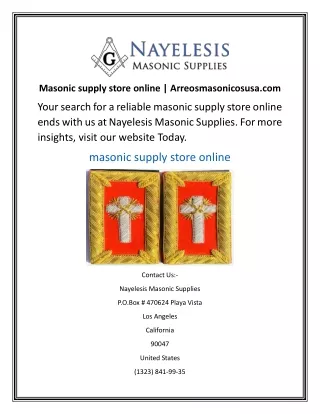 Masonic supply store online  Arreosmasonicosusa.com