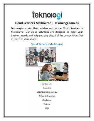 Cloud Services Melbourne  Teknologi.com.au
