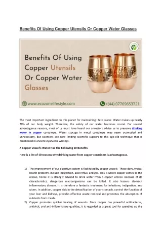 Benefits Of Using Copper Utensils Or Copper Water Glasses