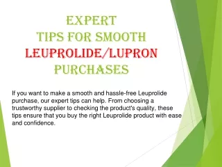 expert tips for smooth leuprolide lupron purchases