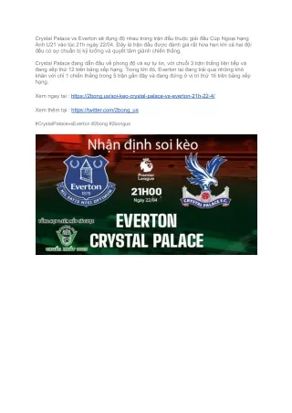Trận đấu hồi hợp giữa Crystal Palace vs Everton lúc (21h, 22/04) tại 2bongus.