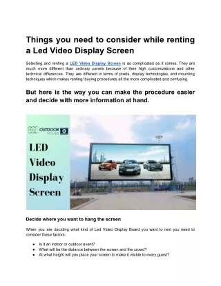 Things you need to consider while renting a Led Video Display Screen