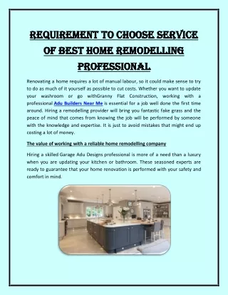 Requirement to Choose Service of Best Home Remodelling Professional