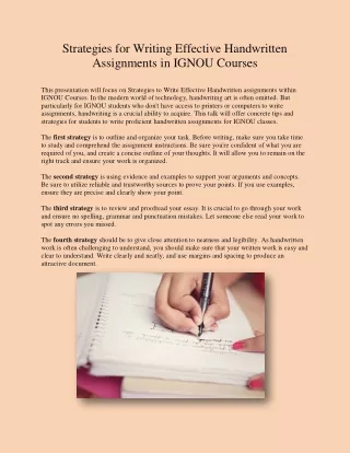 Strategies for Writing Effective Handwritten Assignments in IGNOU Courses