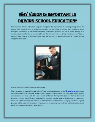 Why Vision is Important in Driving School Education?