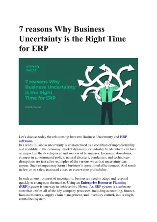 7 reasons Why Business Uncertainty is the Right Time for ERP