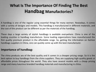 What Is The Importance Of Finding The Best Handbag Manufactories?