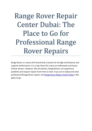 Range Rover Repair Center Dubai