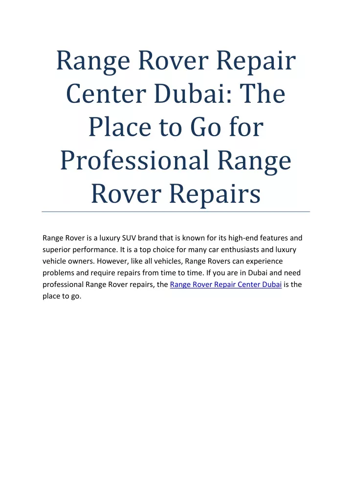 range rover repair center dubai the place