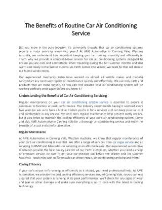 The Benefits of Routine Car Air Conditioning Service
