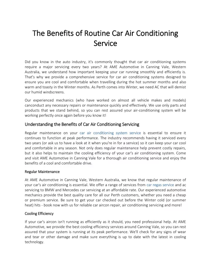the benefits of routine car air conditioning